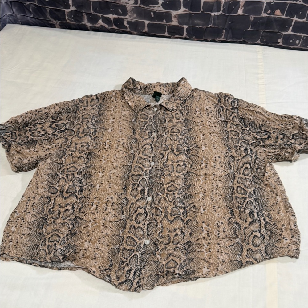 wild fable Beige and Black Snake-Print Button Front Top